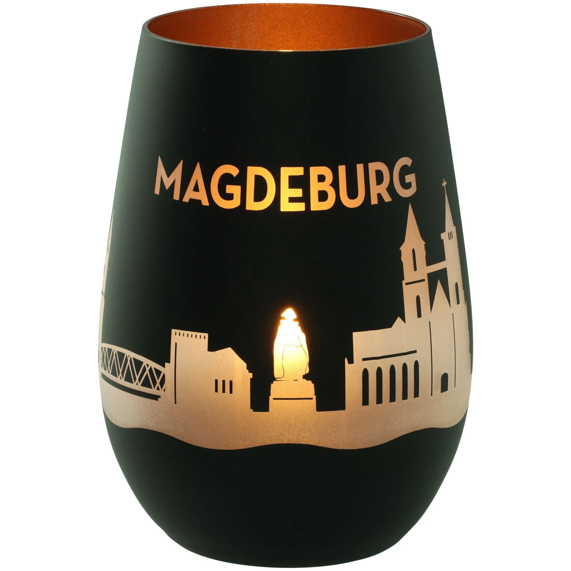 Windlicht Skyline Magdeburg Schwarz/Bronze