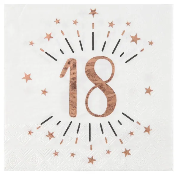 10 Servietten "18. Geburtstag" Weiß/Rosegold