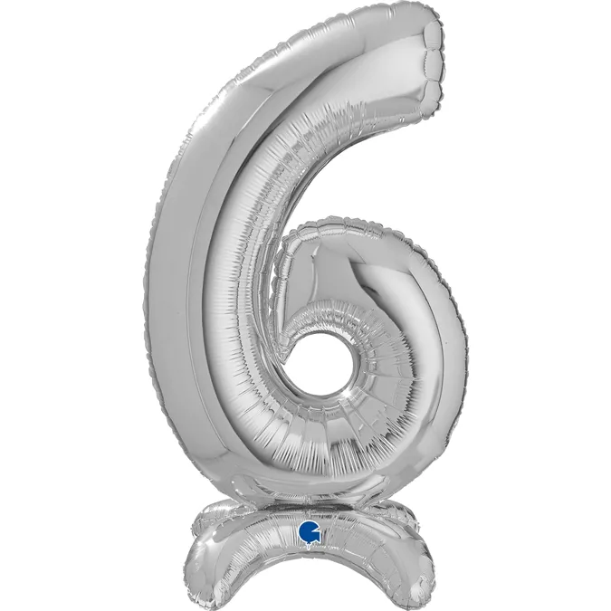 Folienballon Zahl 6 Silber, 65cm