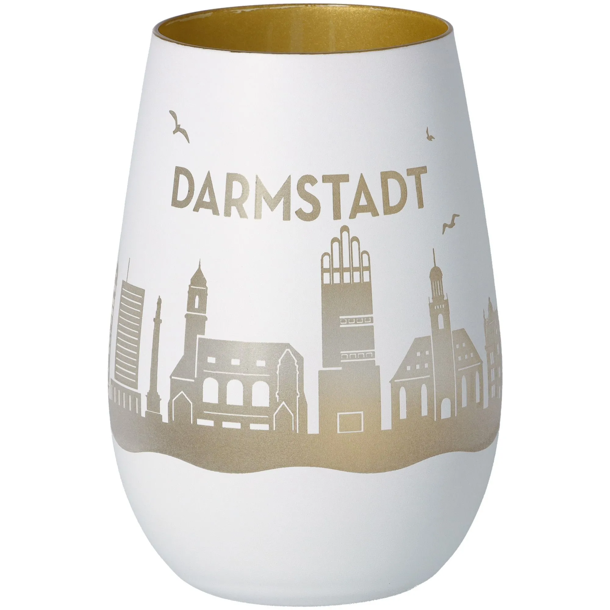 Windlicht Skyline Darmstadt Weiß/Gold