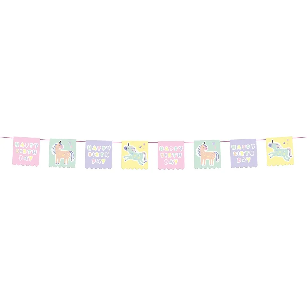 birthday, garland, banner, unicorn, pastel
