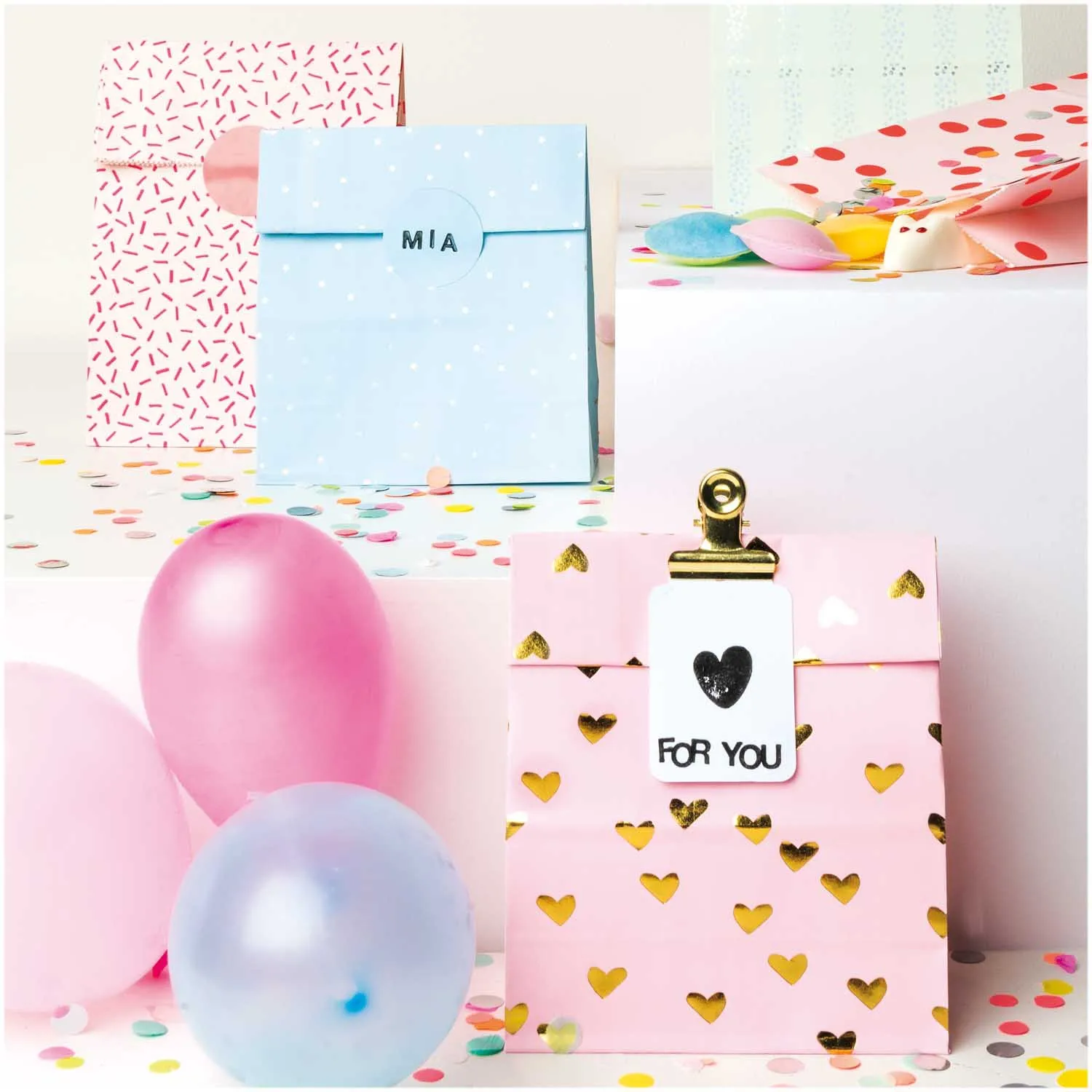 10 Geschenktüten mit Blockboden, Pastellmix