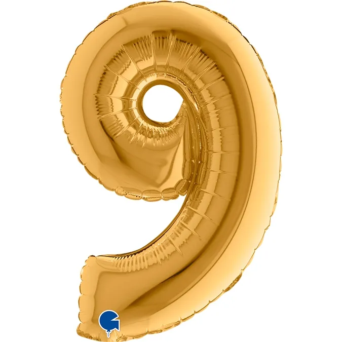 Folienballon Zahl "9" Gold, zur Luftbefüllung, 35 cm