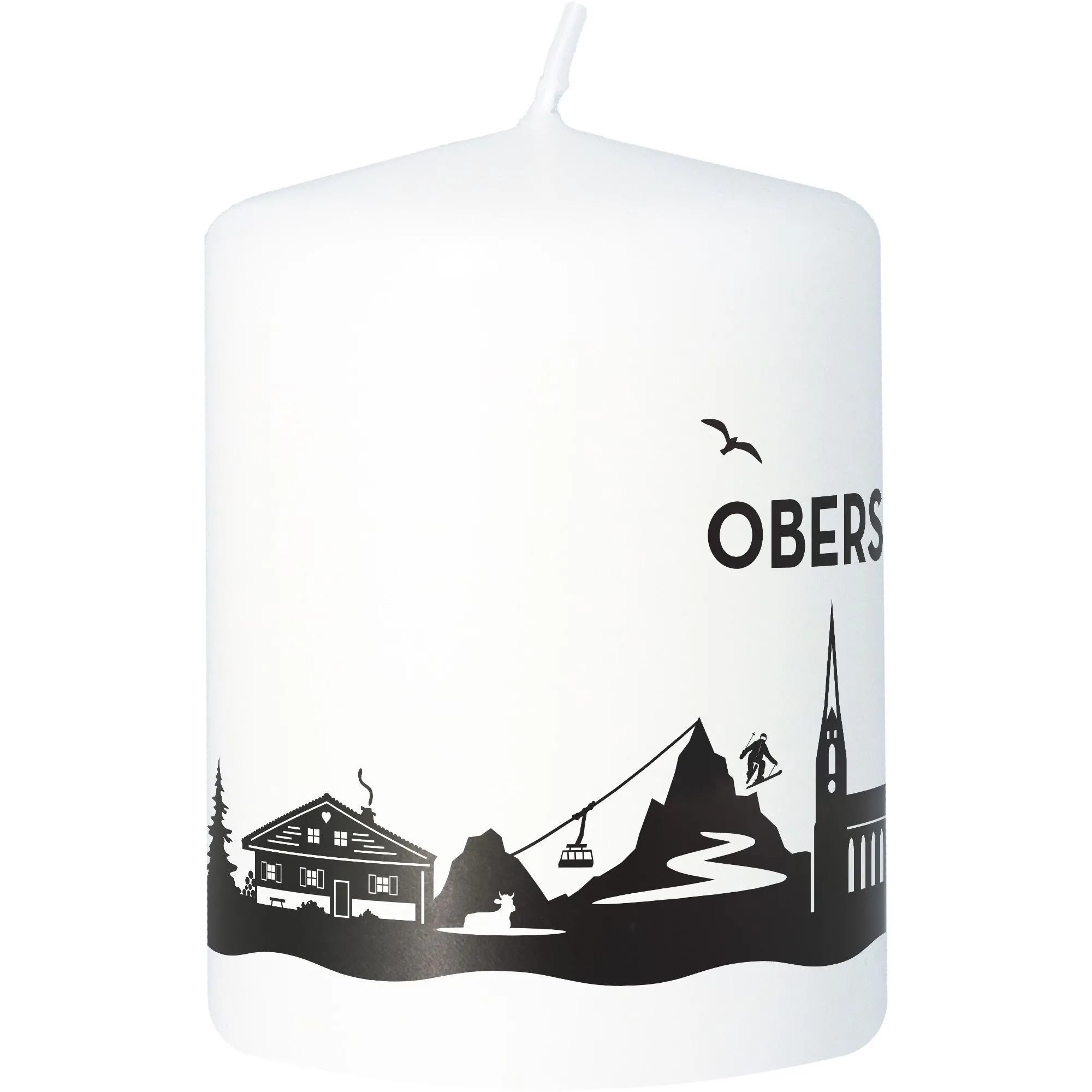 Stumpenkerze Skyline Oberstdorf Weiß