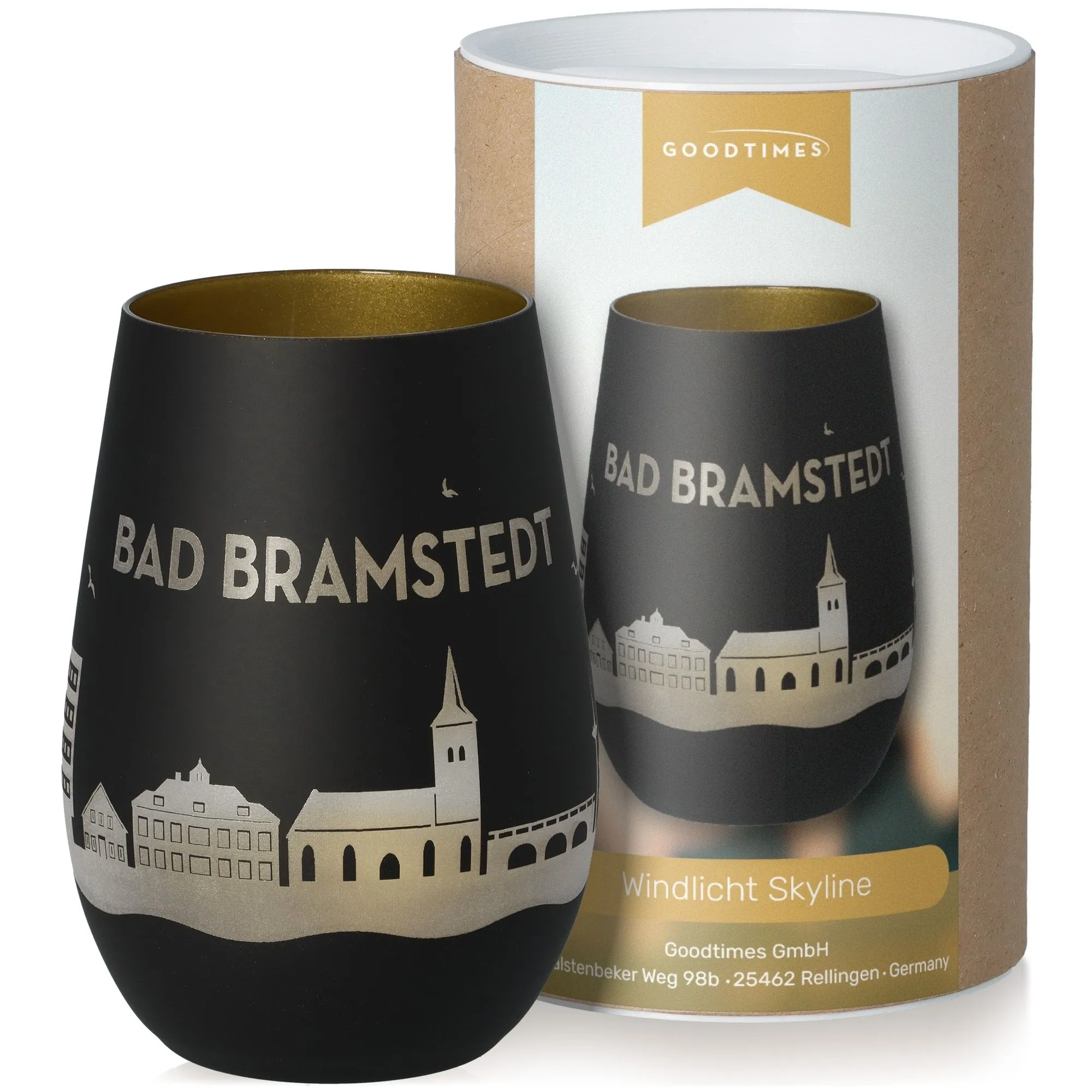 Windlicht Skyline Bad Bramstedt Schwarz/Gold