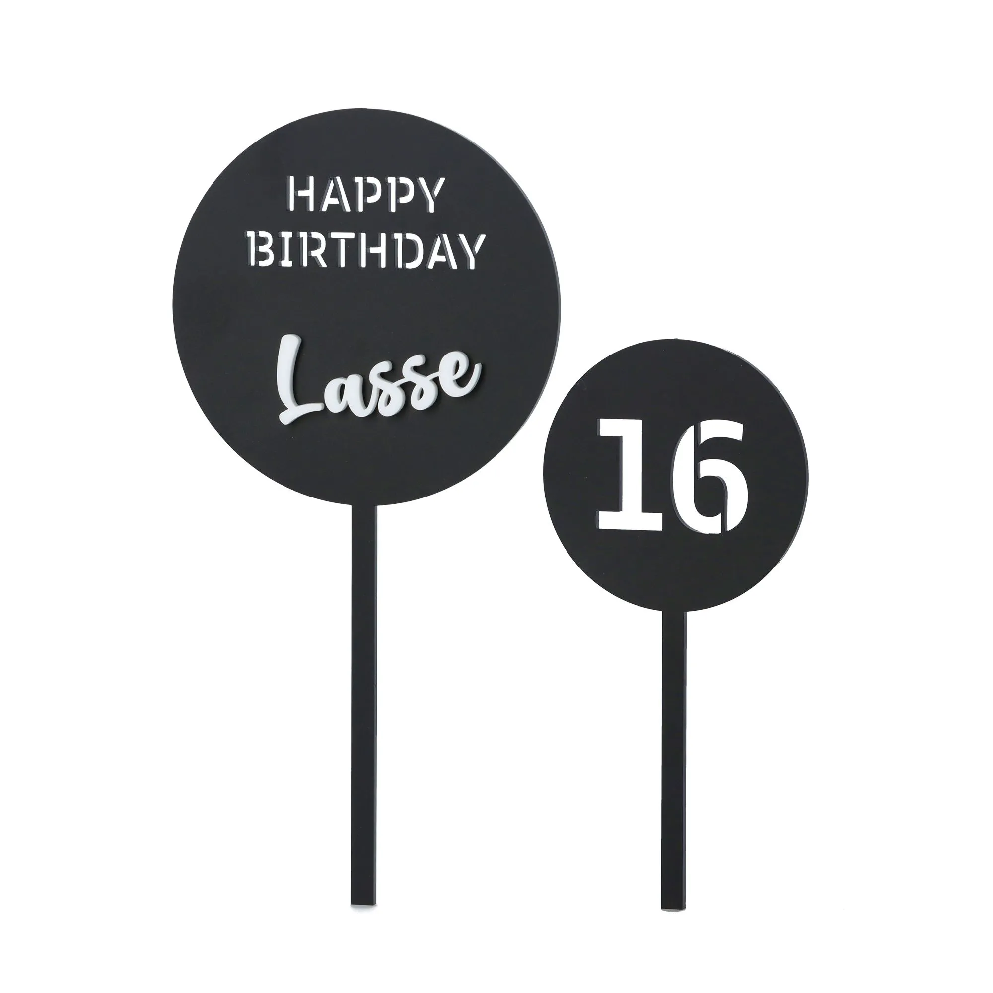 Cake Topper Happy Birthday "Name & Zahl" Set Rund Acryl