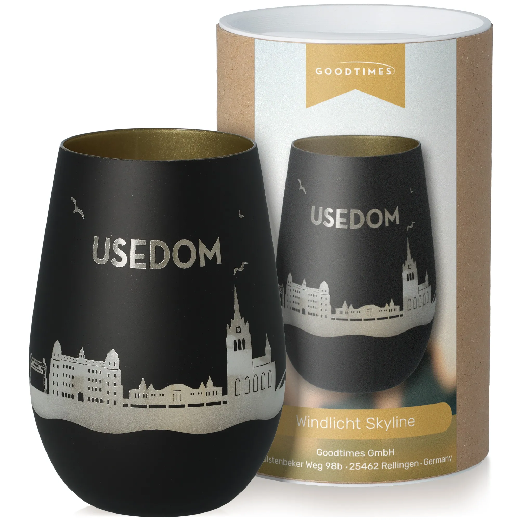 Windlicht Skyline Usedom Schwarz/Gold