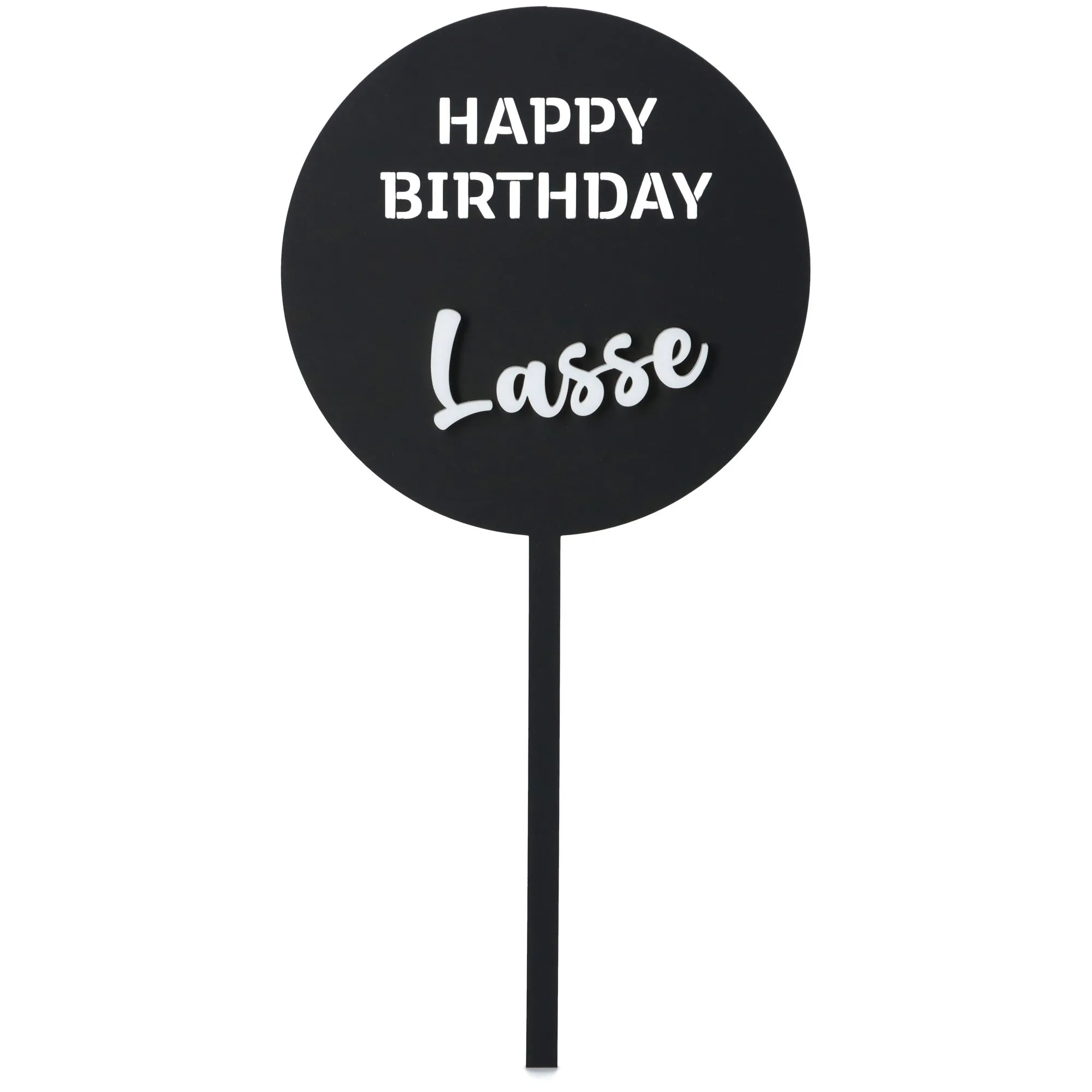 Cake Topper Happy Birthday "Name" Rund Acryl