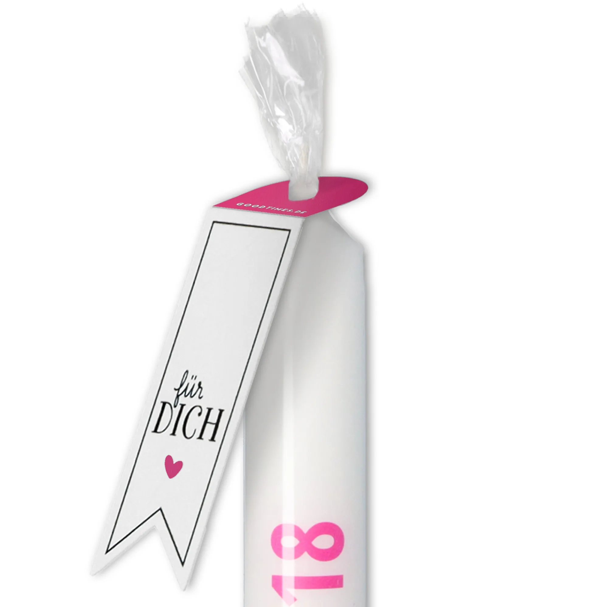 Stabkerze Weiß, Pink "Endlich 18"