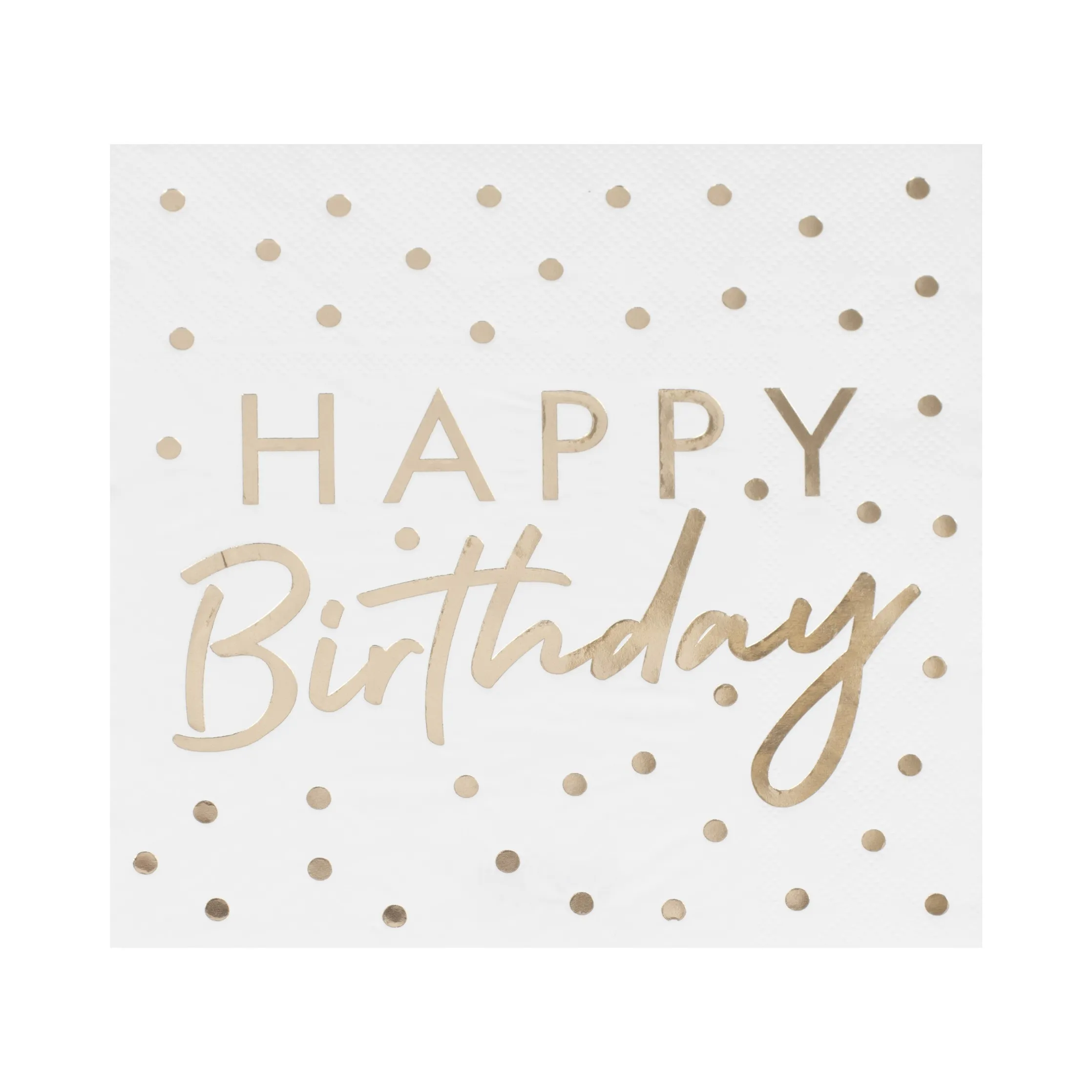 16 Servietten "Happy Birthday" Weiß/Gold