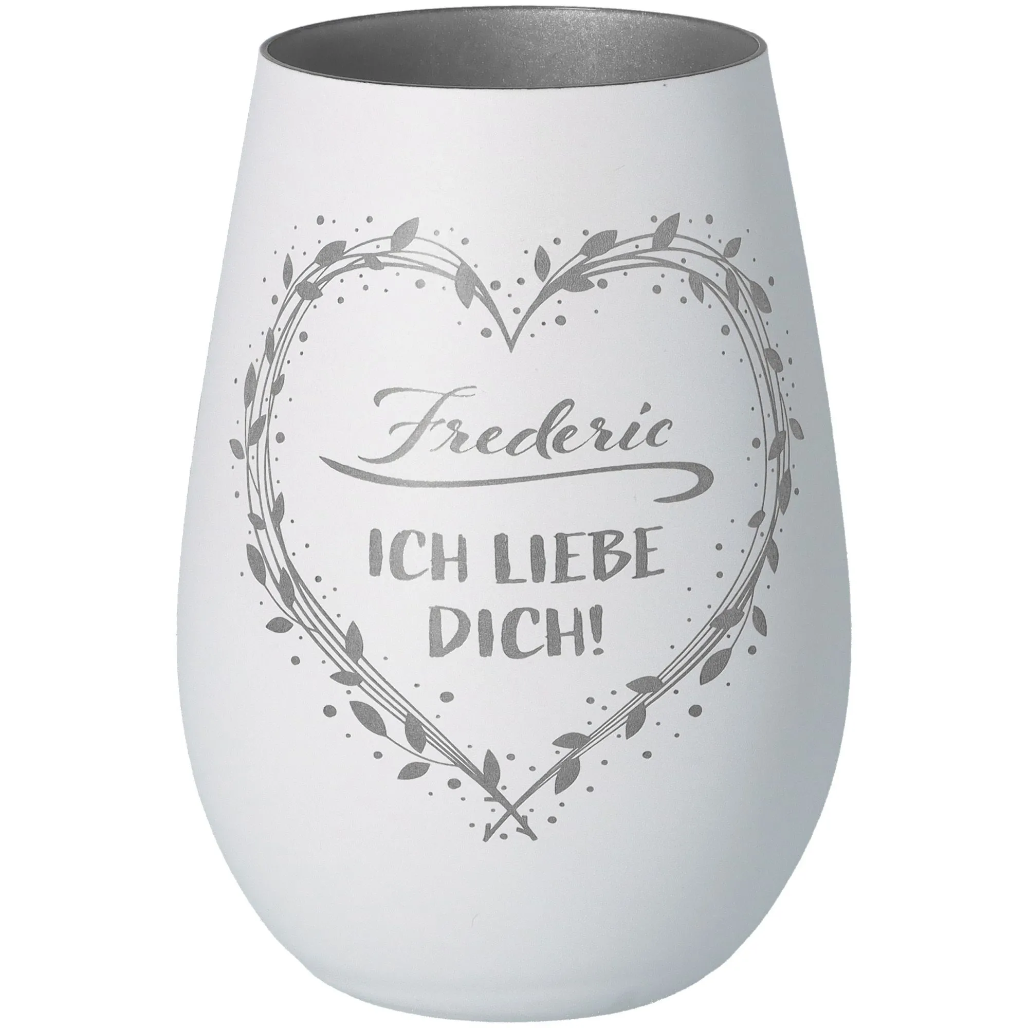 Windlicht Ich liebe dich "Name" Weiß/Silber