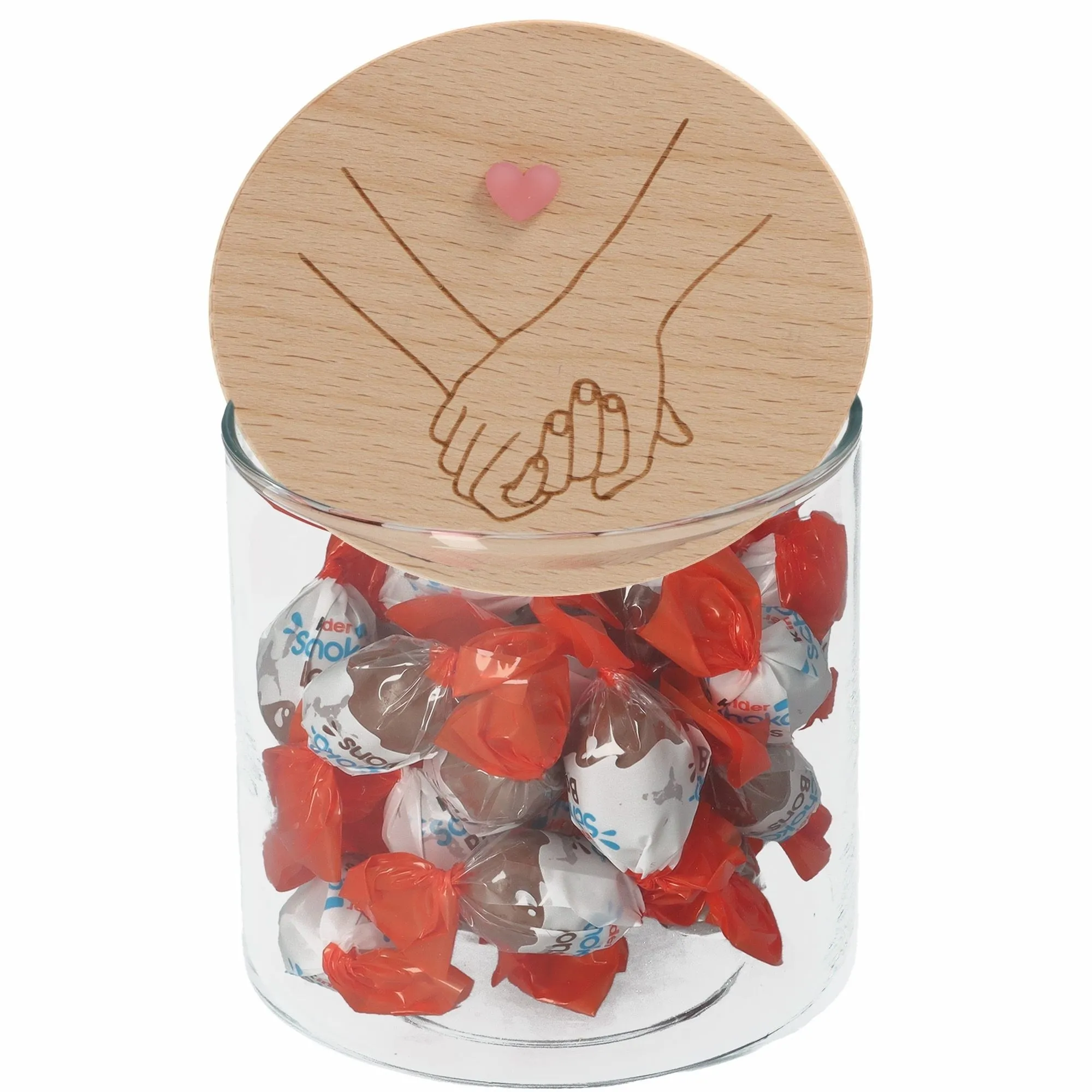 Keksbonbons, Lutschbonbons, Bonbons, Glasbehälter, Holzdeckel