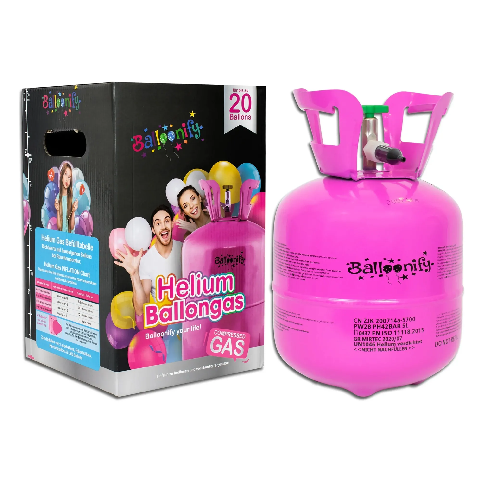 Helium Einweg-Flasche 0,140 m³