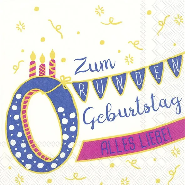 20 Servietten "Zum runden Geburtstag" Blau/Pink