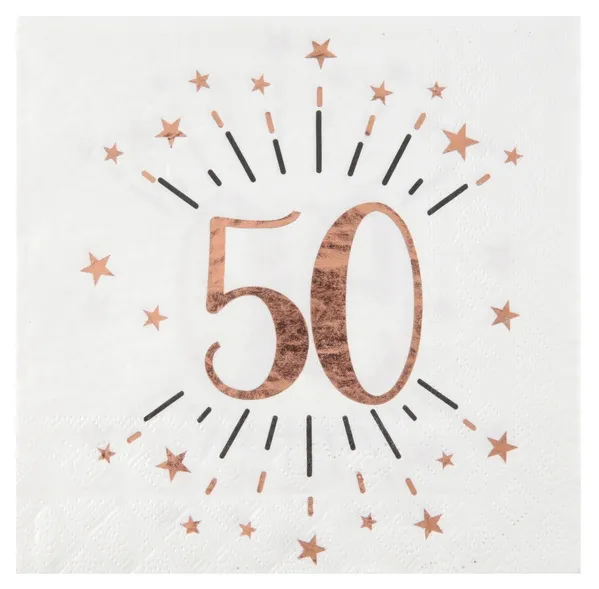 10 Servietten "50. Geburtstag" Weiß/Rosegold
