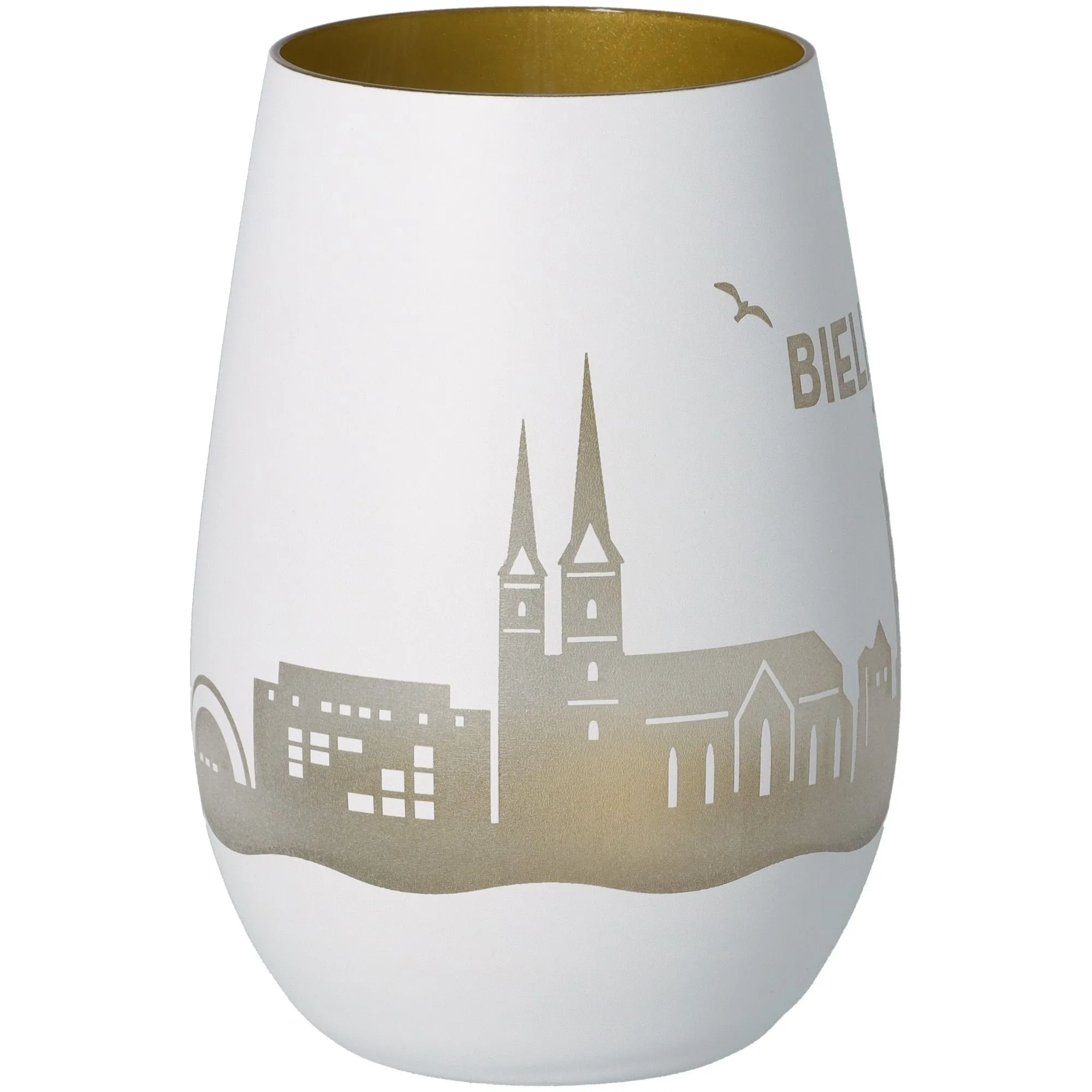 Vase, Keramik, Weiß, Goldrand, Stadtmotiv