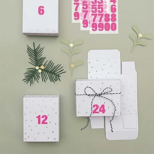 Adventskalender, Klebebox, Papiertüten, Weihnachtskalender, Zahlenkarten