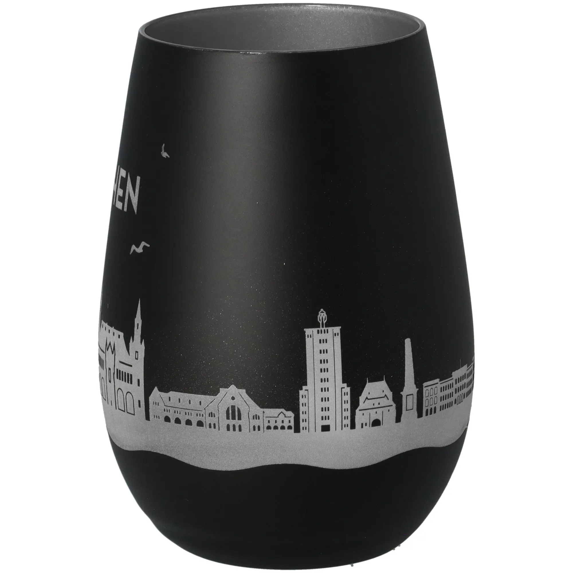 Vase, Schwarz, Städtische Silhouette, Glänzend, Besonderes Muster