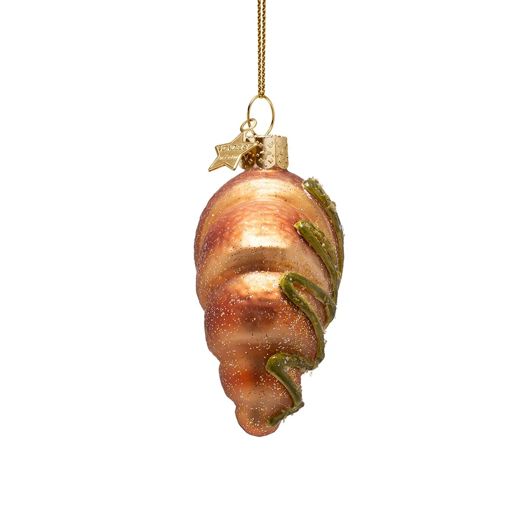 Weihnachtsornament, Schwanzkegel, Glitzer, Goldfarbe, Grüner Zweig