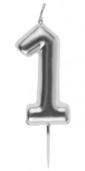 Zahlenkerze "1", Silber