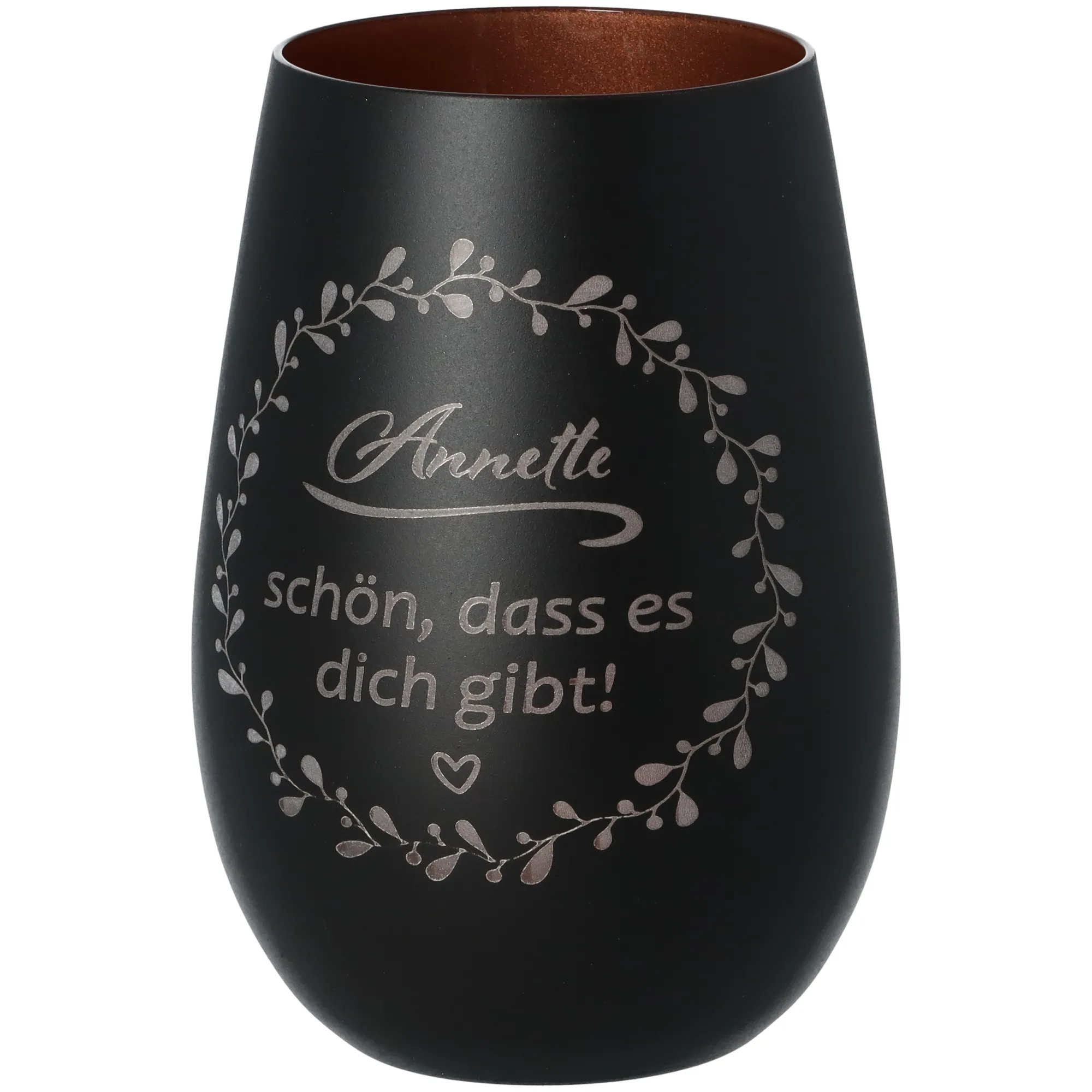 Windlicht Schön, dass es dich gibt "Name" Schwarz/Bronze 465ml
