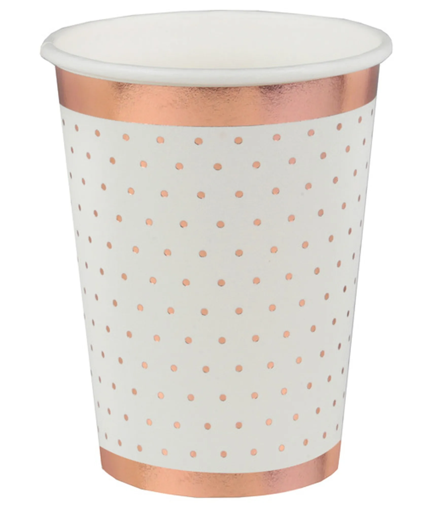 Glamour - 10 Pappbecher Weiß / roségoldene Punkte