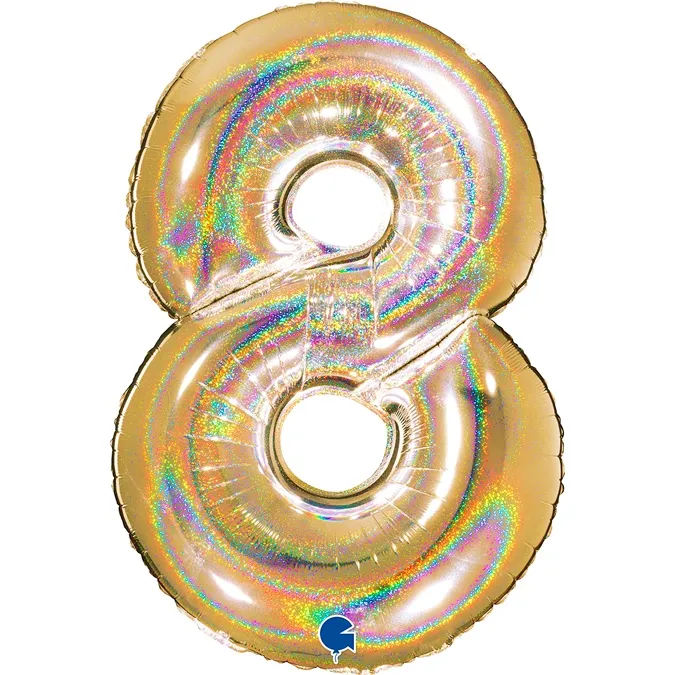 Folienballon Zahl 8 Gold Holographic 100cm