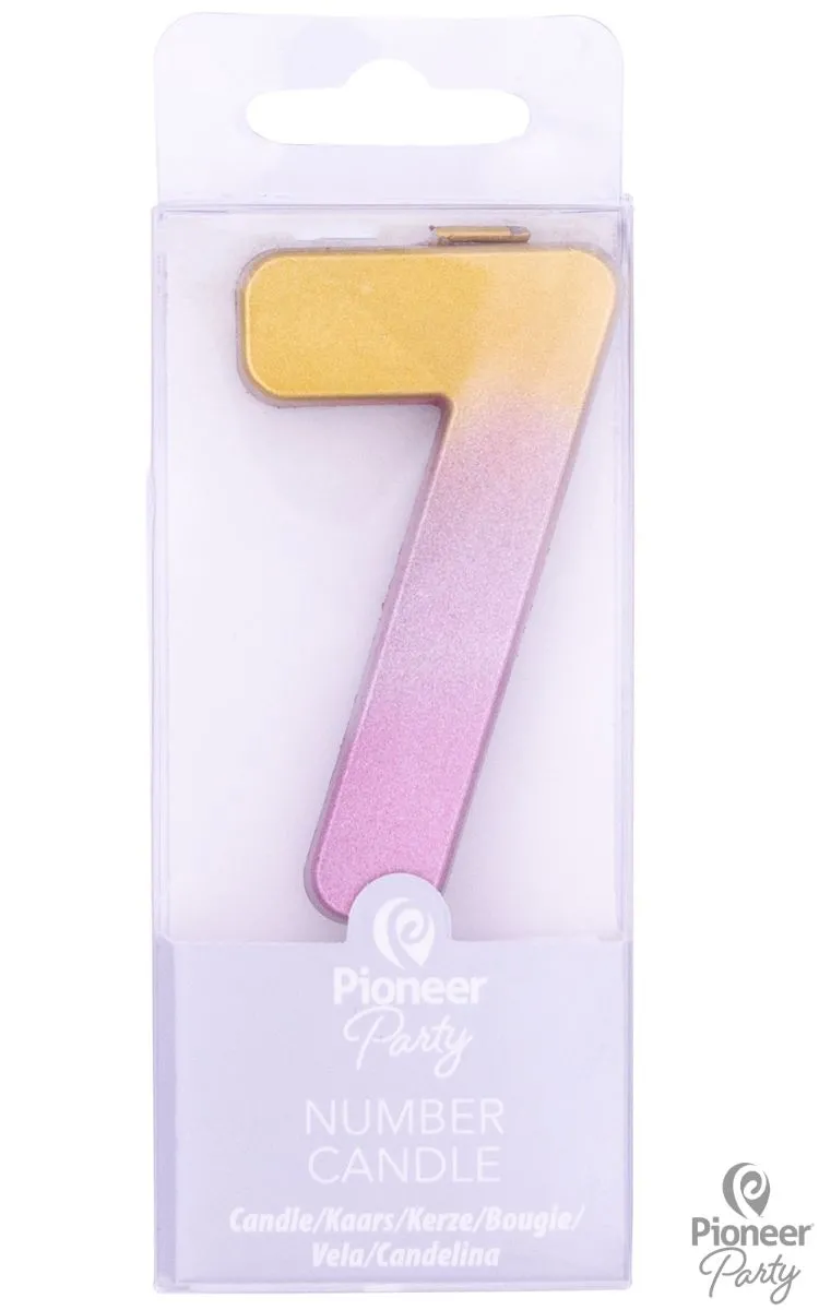 Zahlenkerze "7", Rosa/Gold