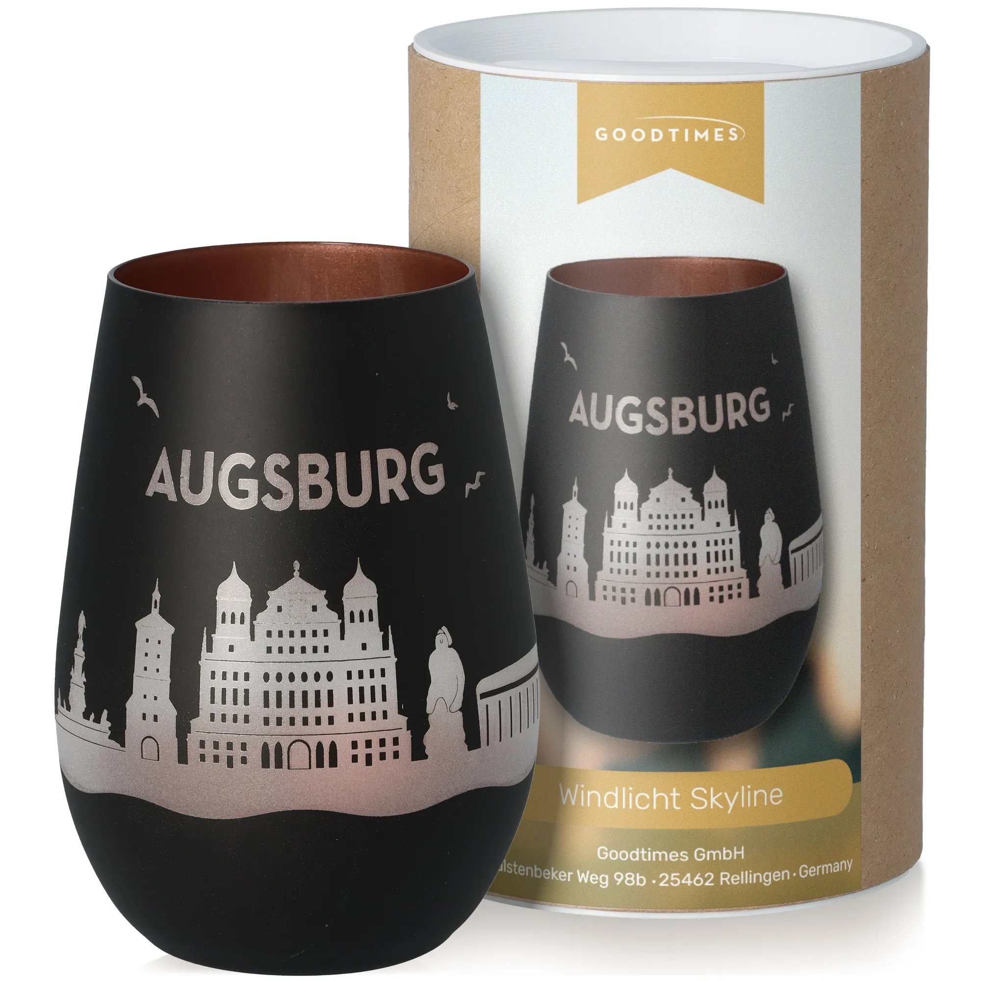 Windlicht Skyline Augsburg Schwarz/Bronze