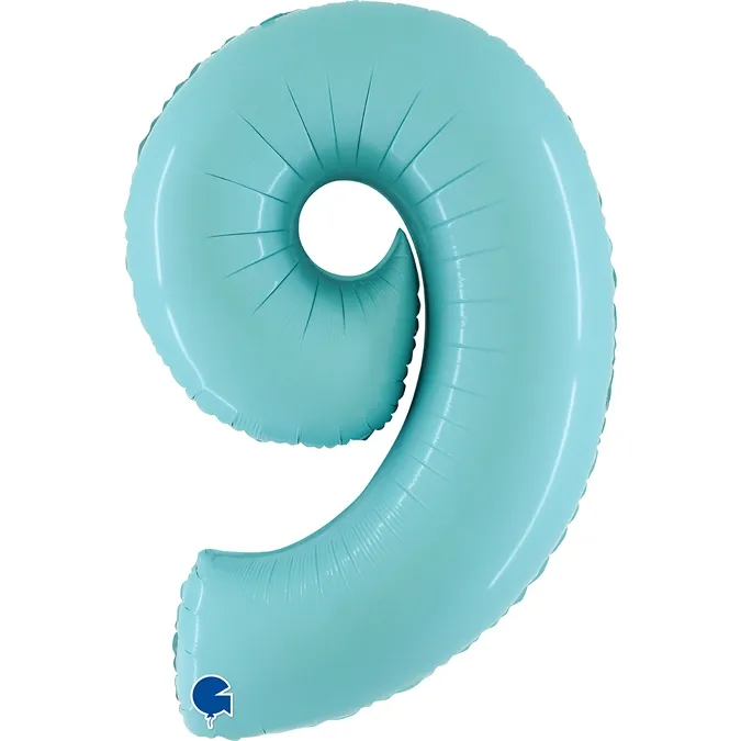 Folienballon Zahl 9 Pastell Türkis 100cm