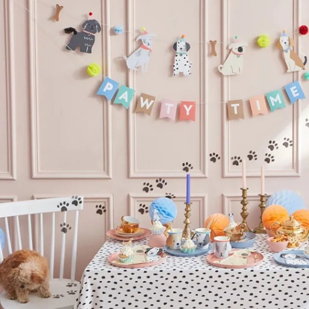Pfotenabdrucke, Hundethema, Partybanner, Tischdeko, Cupcake-Dekor