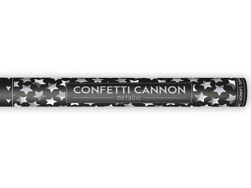 Konfetti Kanone mit silbernen Sternen, 60cm