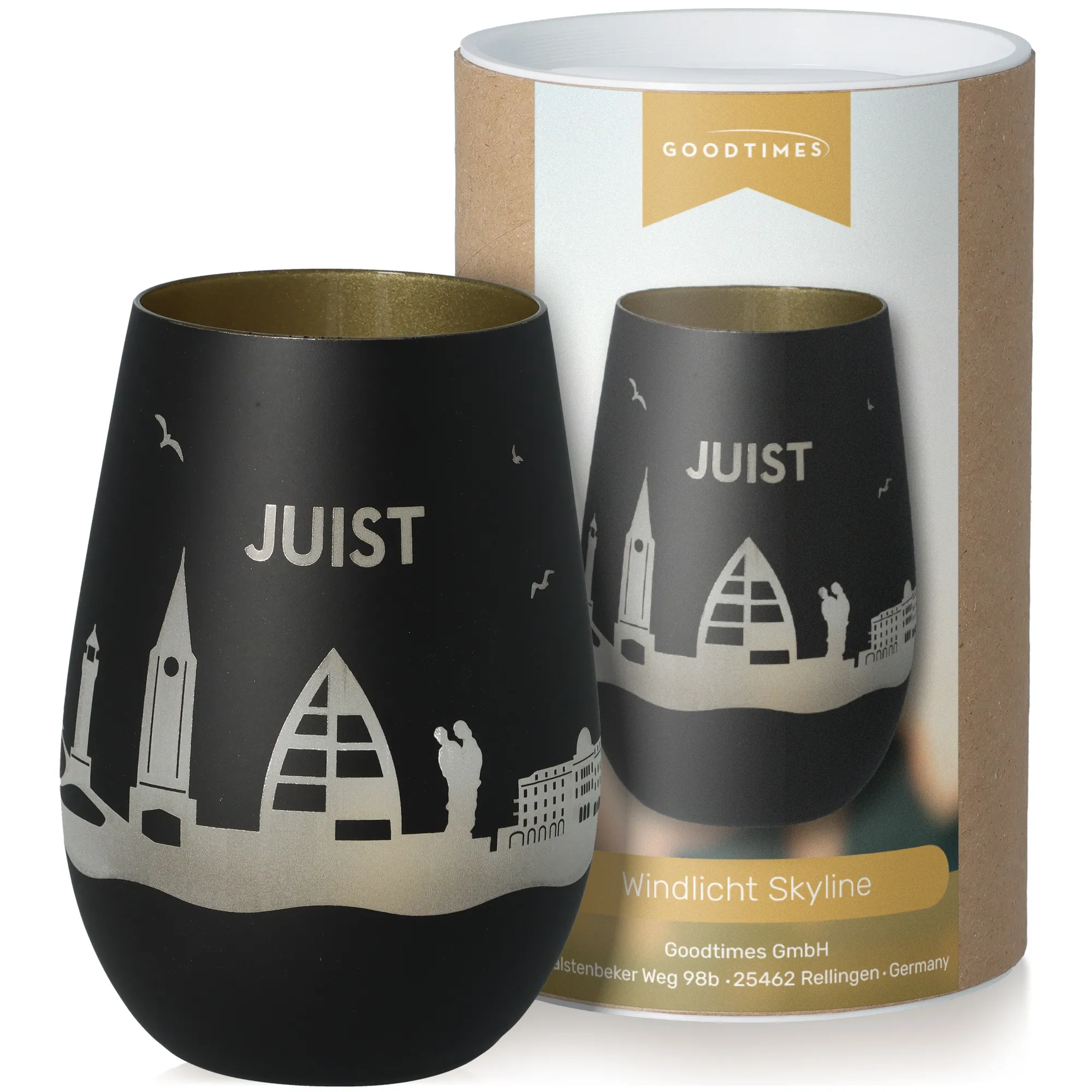 Windlicht Skyline Juist Schwarz/Gold