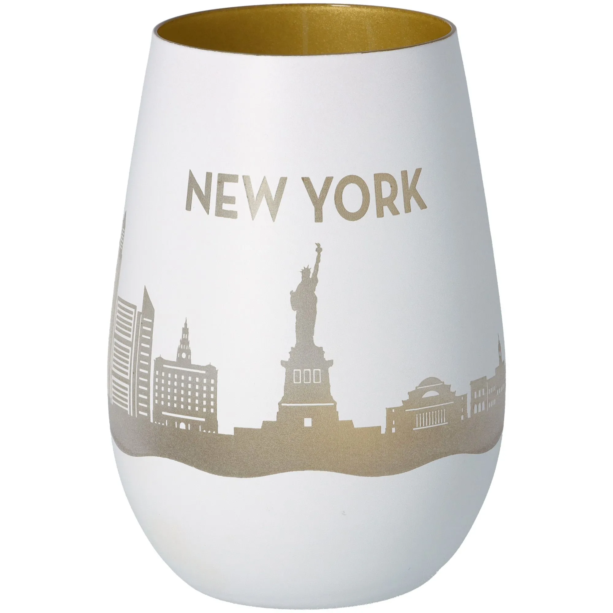 Windlicht Skyline New York Weiß/Gold