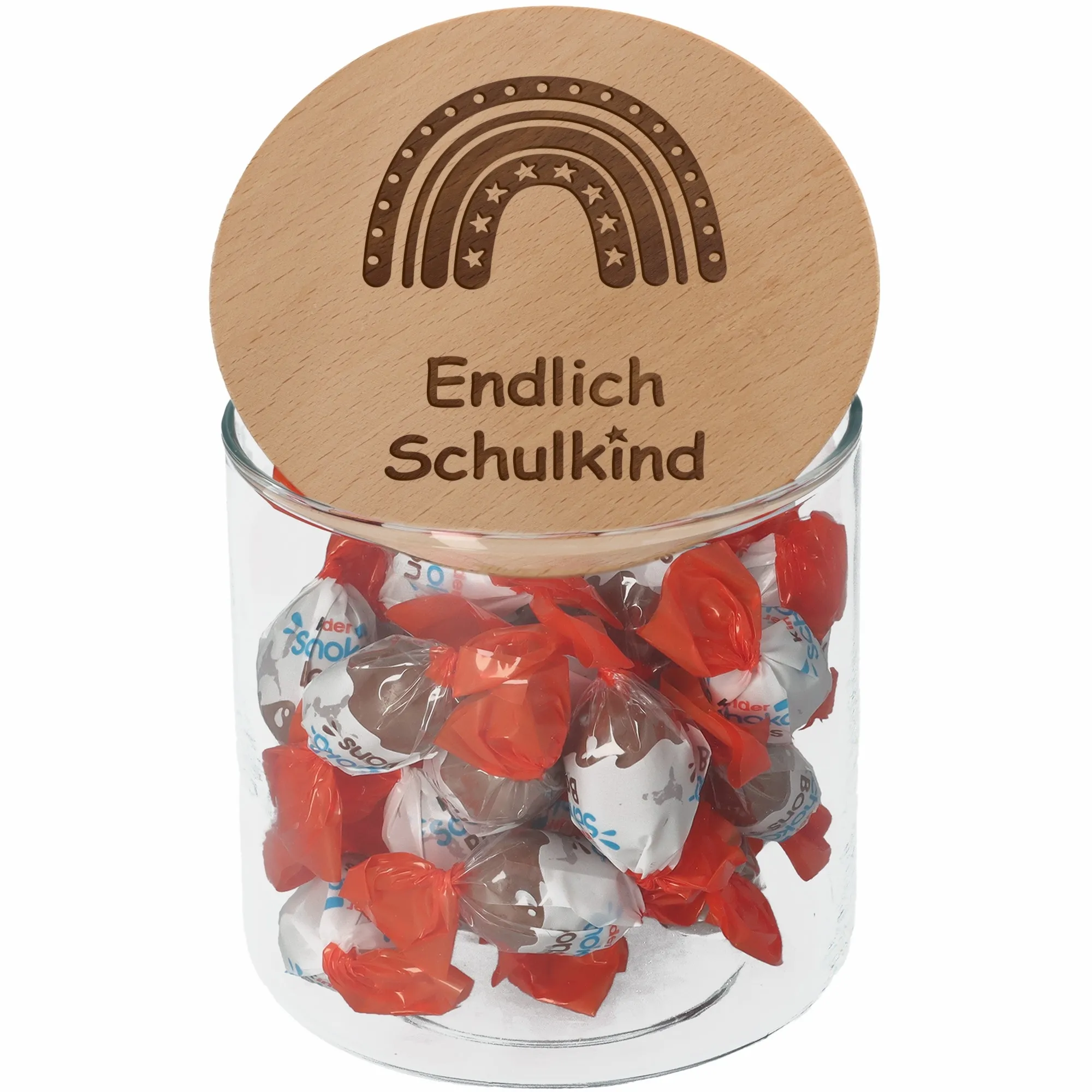 Geschenkglas "Endlich Schulkind" Regenbogen Stern 530ml