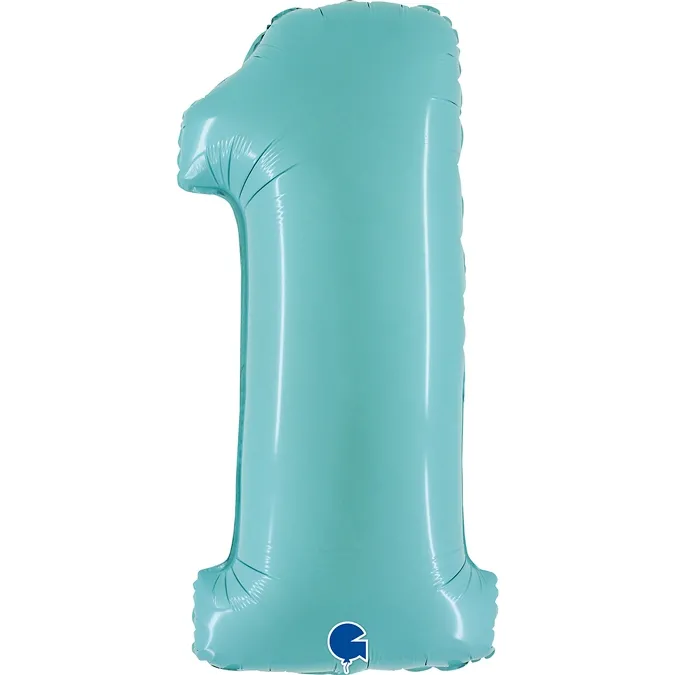 Folienballon Zahl 1 Pastell Türkis 100cm