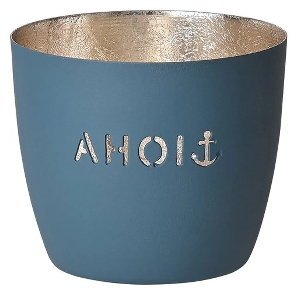 Madras Windlicht "Ahoi", Dunkelblau/Gold - M