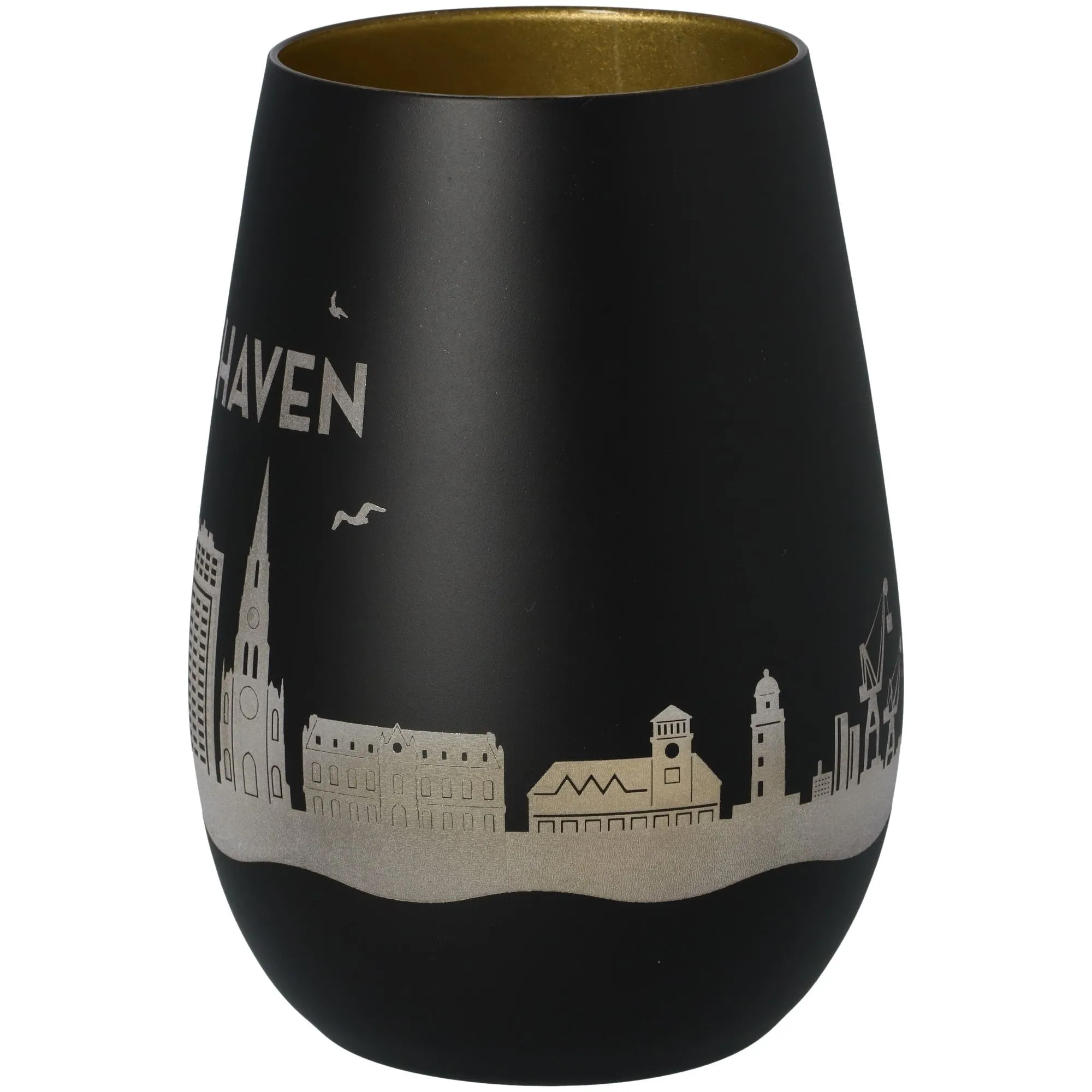 Windlicht Skyline Bremerhaven Schwarz/Gold