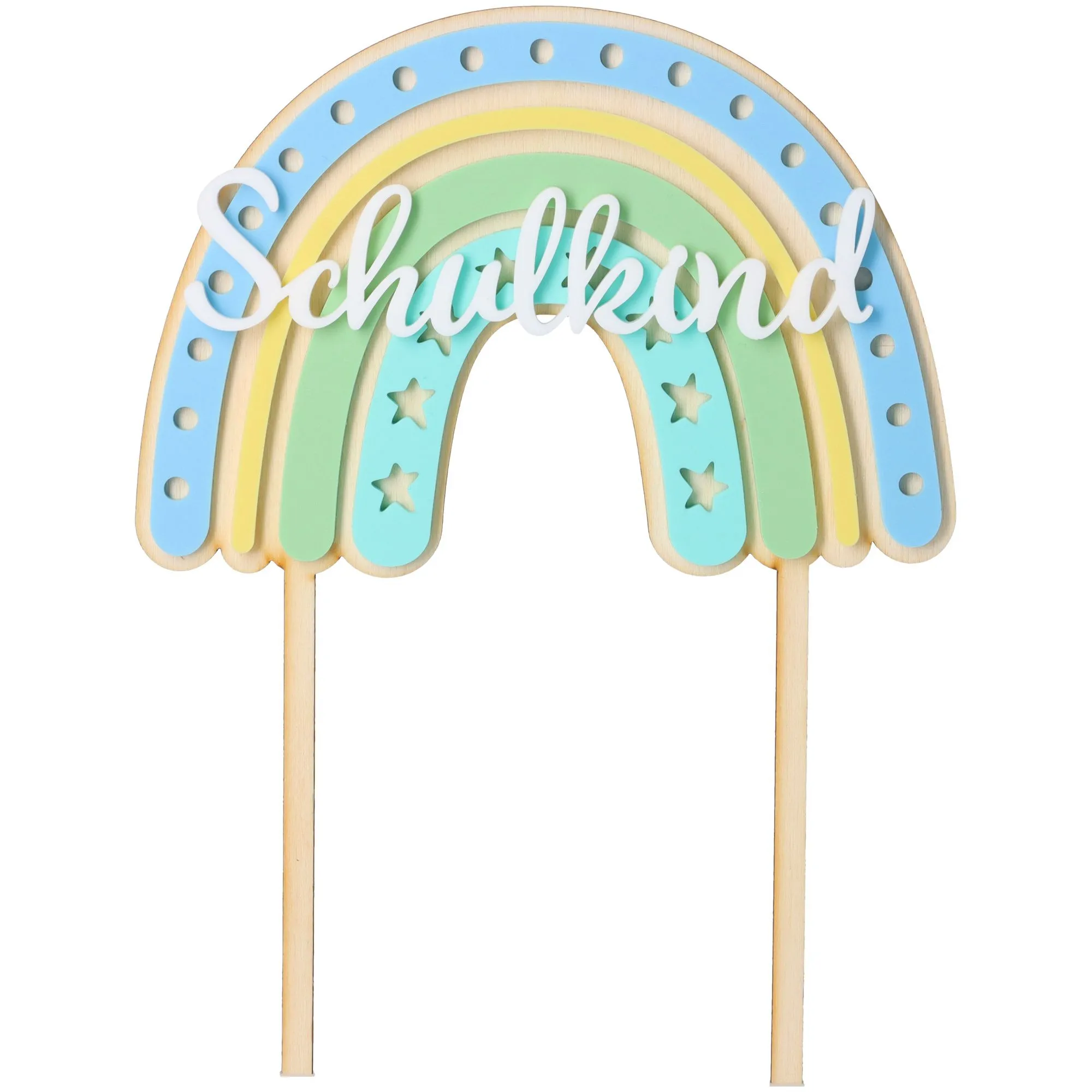 Cake Topper Regenbogen "Schulkind" Stern aus Holz & Acryl