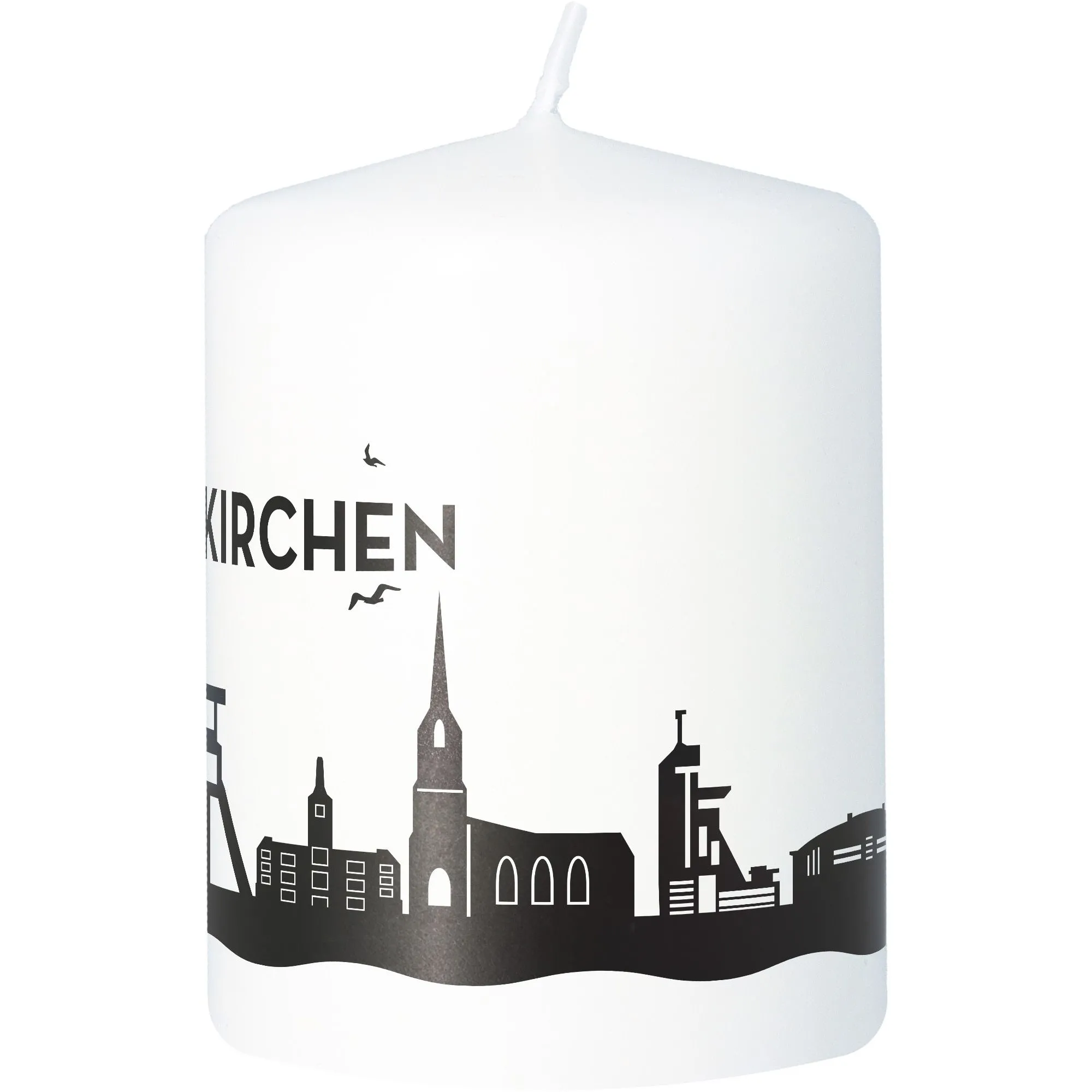 Stumpenkerze Skyline Gelsenkirchen Weiß