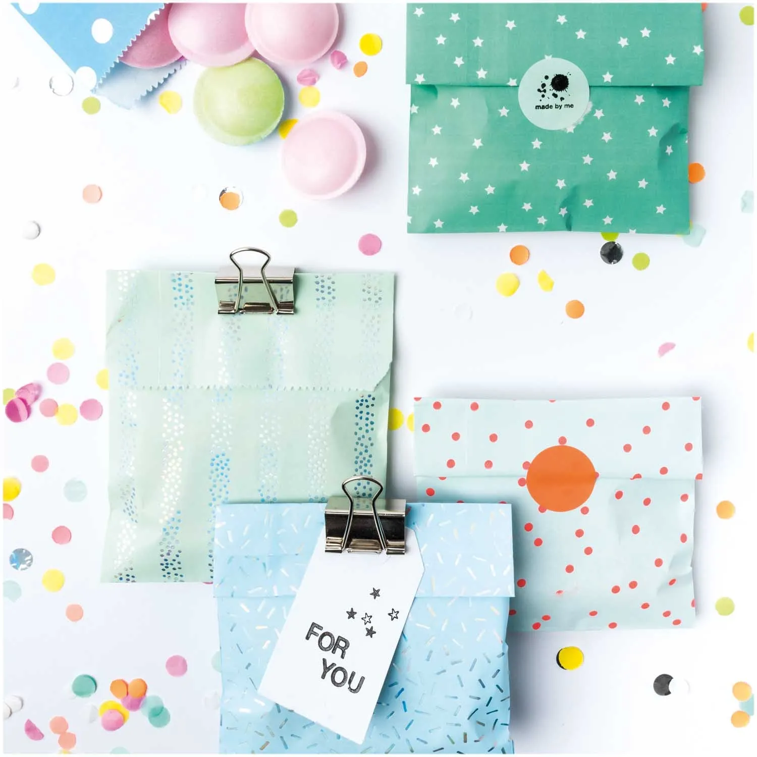 Geschenktüten Flachbeutel Grün / Blau Mix - 20 Stück