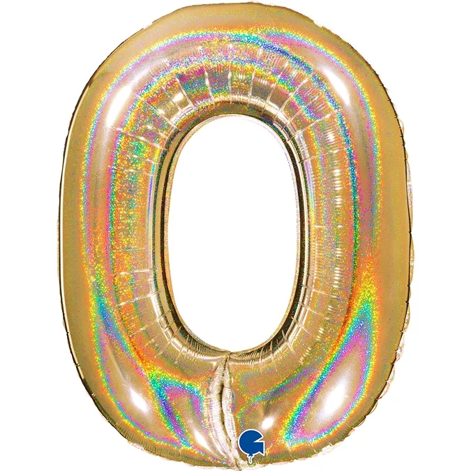 Folienballon Zahl 0 Gold Holographic 100cm