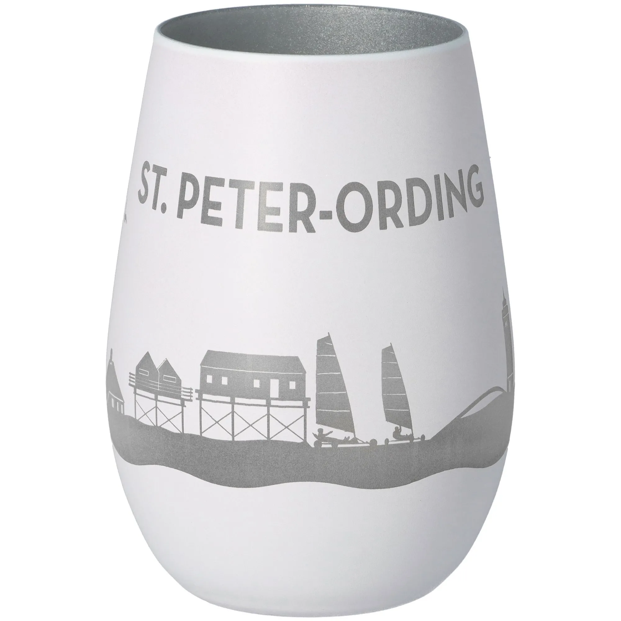 Windlicht Skyline St. Peter-Ording Weiß/Silber