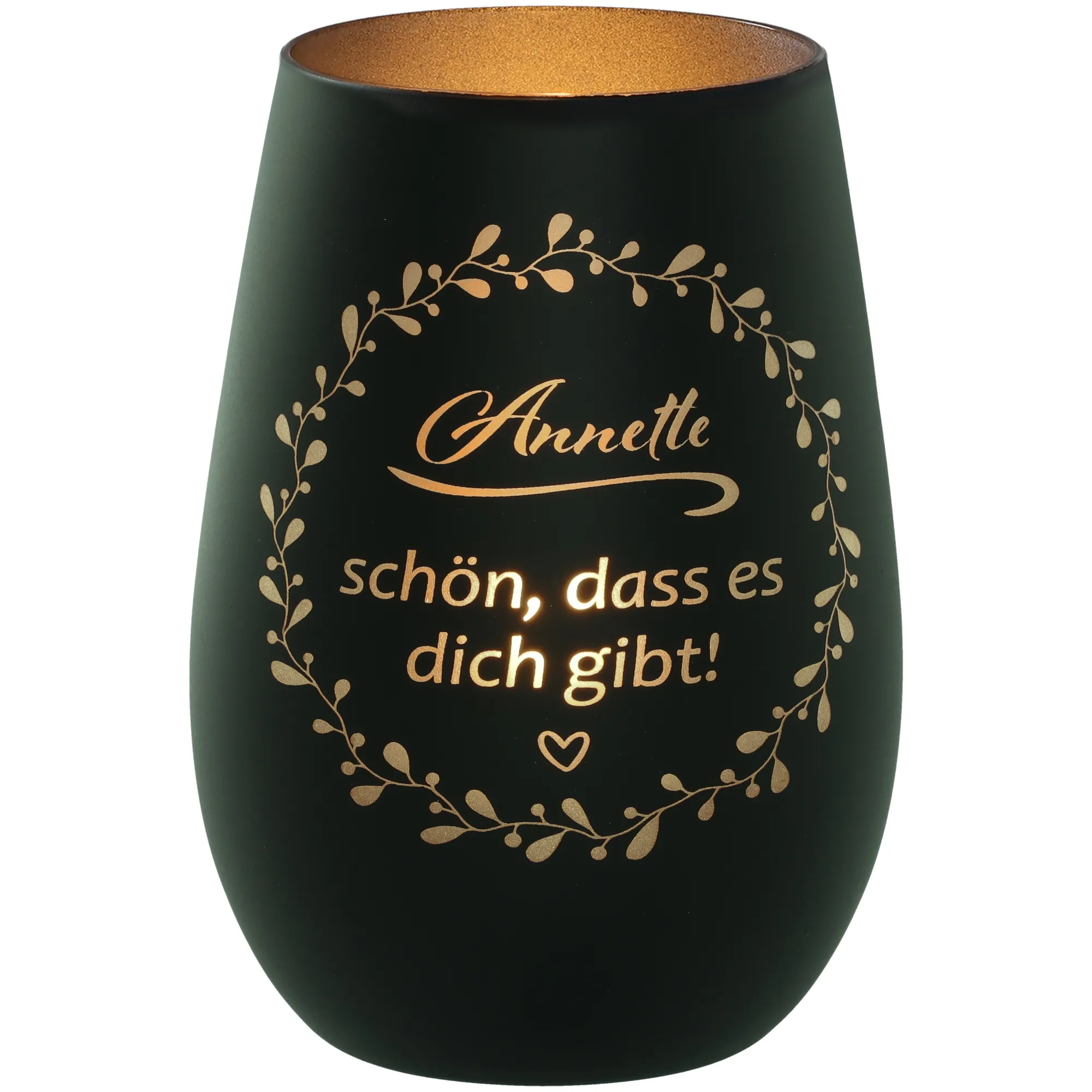 Windlicht Schön, dass es dich gibt "Name" Schwarz/Silber 465ml