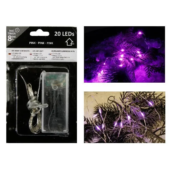 20 LED Draht Lichterkette Pink
