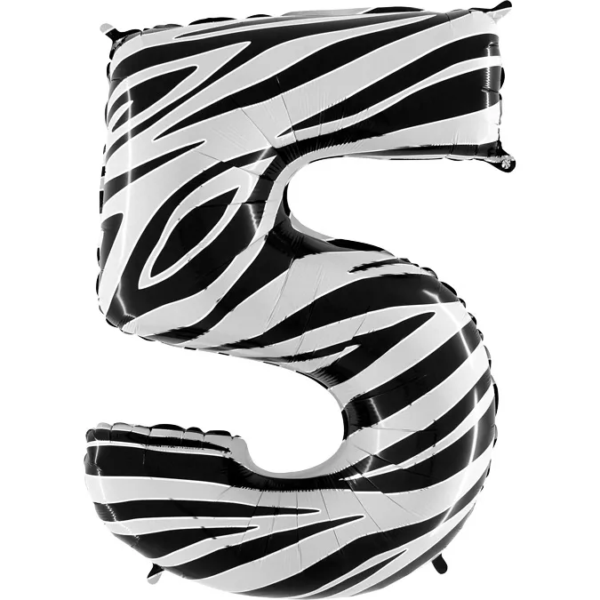Folienballon Zahl 5 Zebra 100 cm
