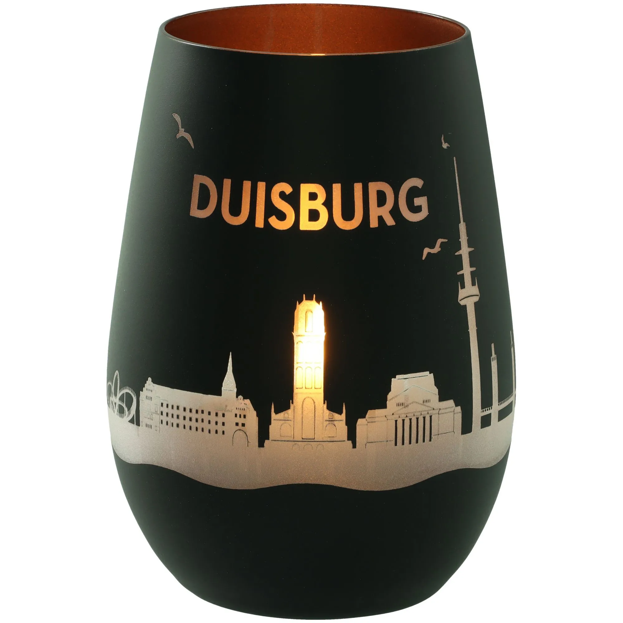 Windlicht Skyline Duisburg Schwarz/Bronze