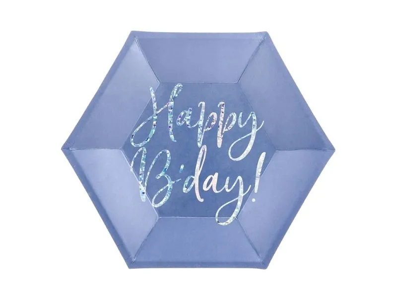 6 Pappteller "Happy Birthday" -  Blau/Silber