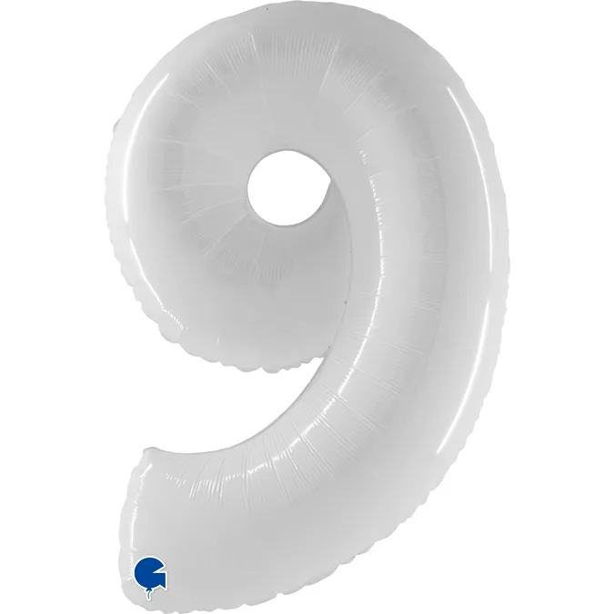 Folienballon Zahl 9 Shiny White 100cm/40"