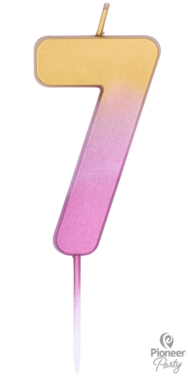 Zahlenkerze "7", Rosa/Gold